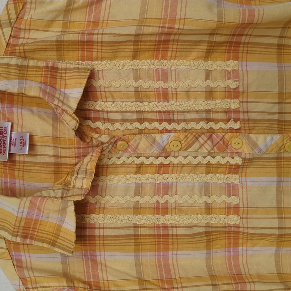 3/$20🌟 Mossimo Girls Sunny Yellow Short Sleeve Button Down Shirt Large 10-12 - Picture 2 of 6